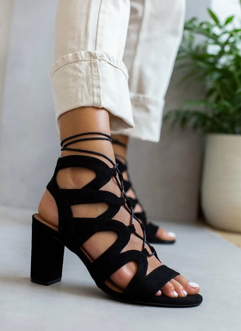 The Fashion Project Πέδιλα Suede με κορδόνια - Μαύρο - Image 7