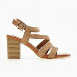 The Fashion Project Πέδιλα Suede με πλεκτό σχέδιο - Κάμελ