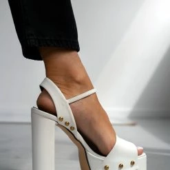 Πέδιλα TFP με Block Heel τακούνι - Λευκό