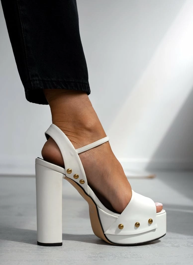 Πέδιλα TFP με Block Heel τακούνι - Λευκό