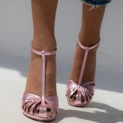 Πέδιλα TFP ρετρό σε μεταλλικές αποχρώσεις - Ροζ