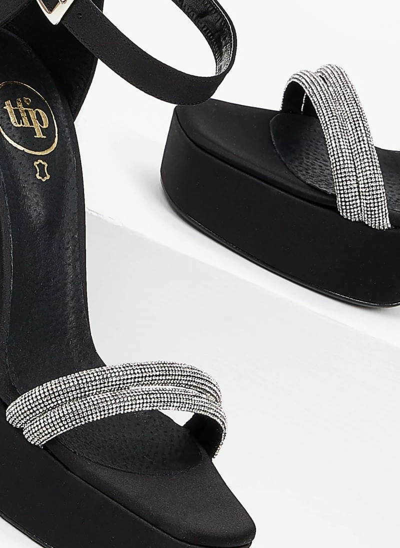 Πέδιλα TFP σατέν με Strass και φιάπα - Μαύρο - Image 6