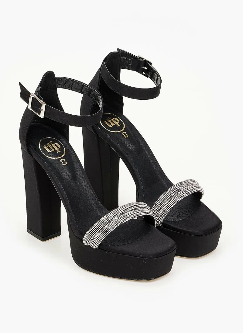 Πέδιλα TFP σατέν με Strass και φιάπα - Μαύρο - Image 5