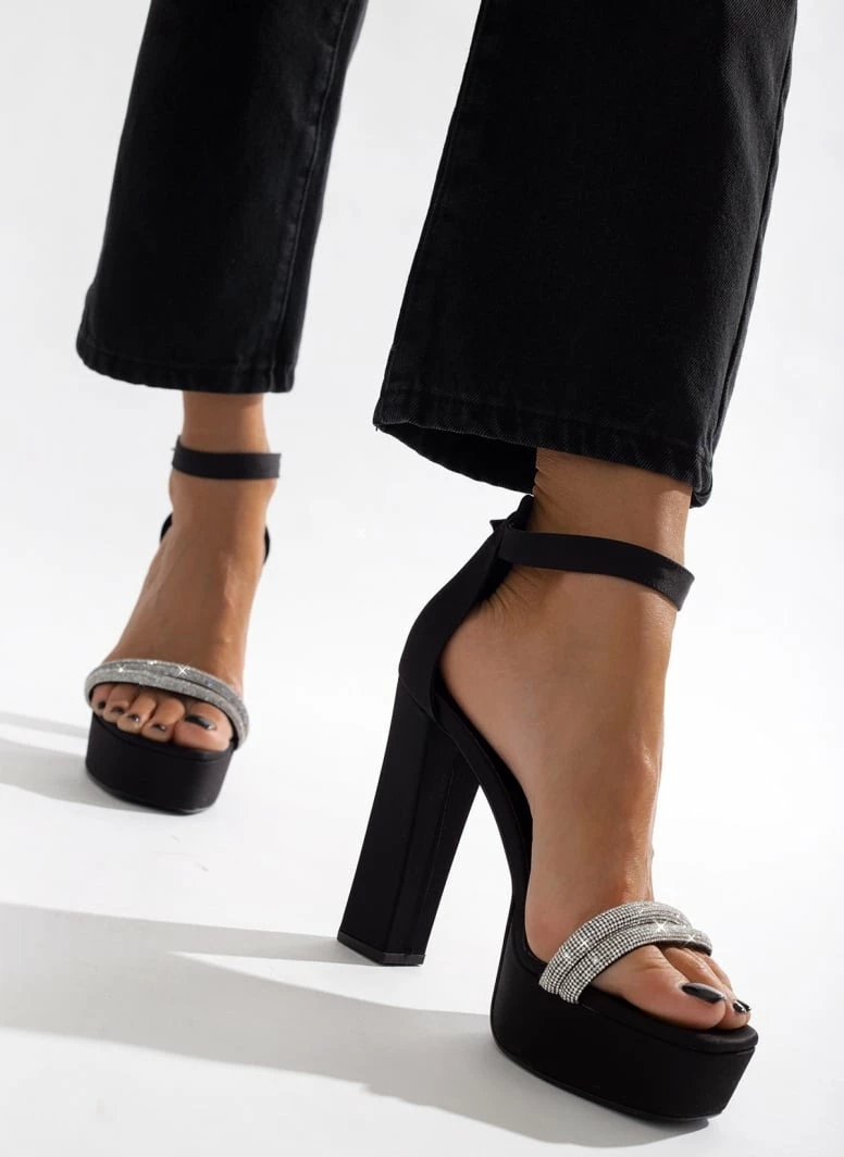 Πέδιλα TFP σατέν με Strass και φιάπα - Μαύρο - Image 7