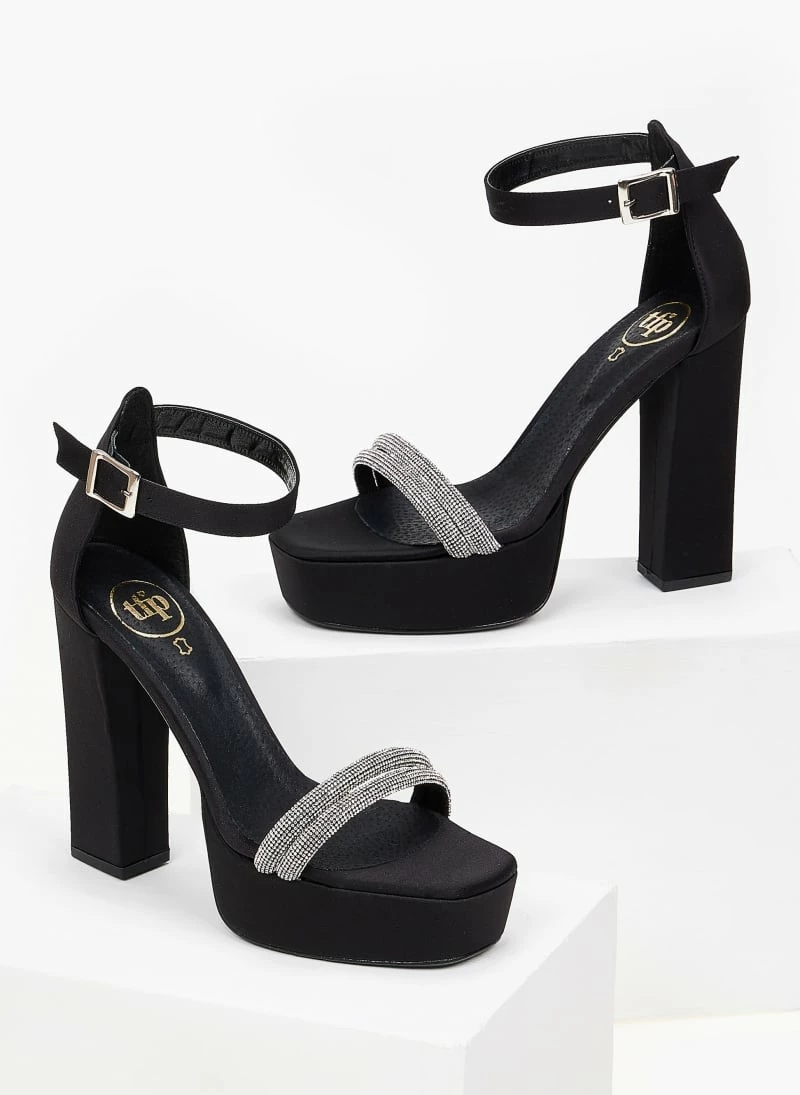 Πέδιλα TFP σατέν με Strass και φιάπα - Μαύρο - Image 3