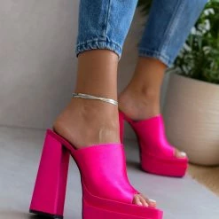 Mules σατέν με Platform τακούνι Tfp - Φούξια