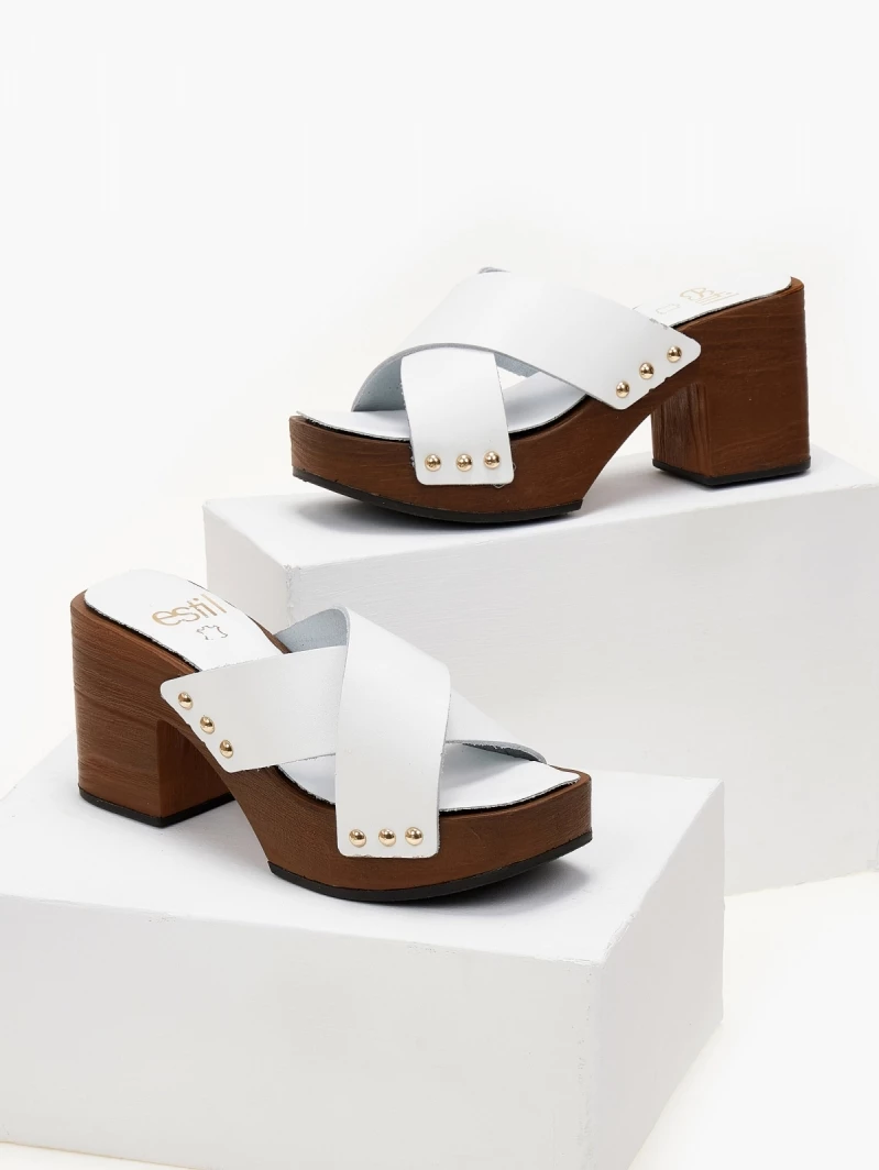 Τσόκαρα δερμάτινα με χιαστί φάσες Estil - Λευκό - Image 2