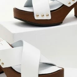 Τσόκαρα δερμάτινα με χιαστί φάσες Estil - Λευκό