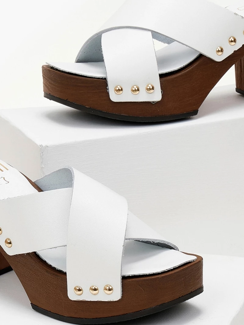 Τσόκαρα δερμάτινα με χιαστί φάσες Estil - Λευκό