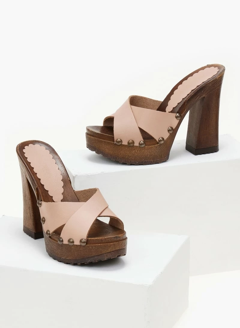 TFP Τσόκαρα δερμάτινα με ψηλό τακούνι - Ροζ - Image 3