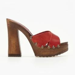 TFP Τσόκαρα δερμάτινα με ψηλό τακούνι - Κόκκινο