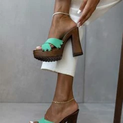 The Fashion Project Τσόκαρα Nubuck με χιαστί φάσες - Μέντα